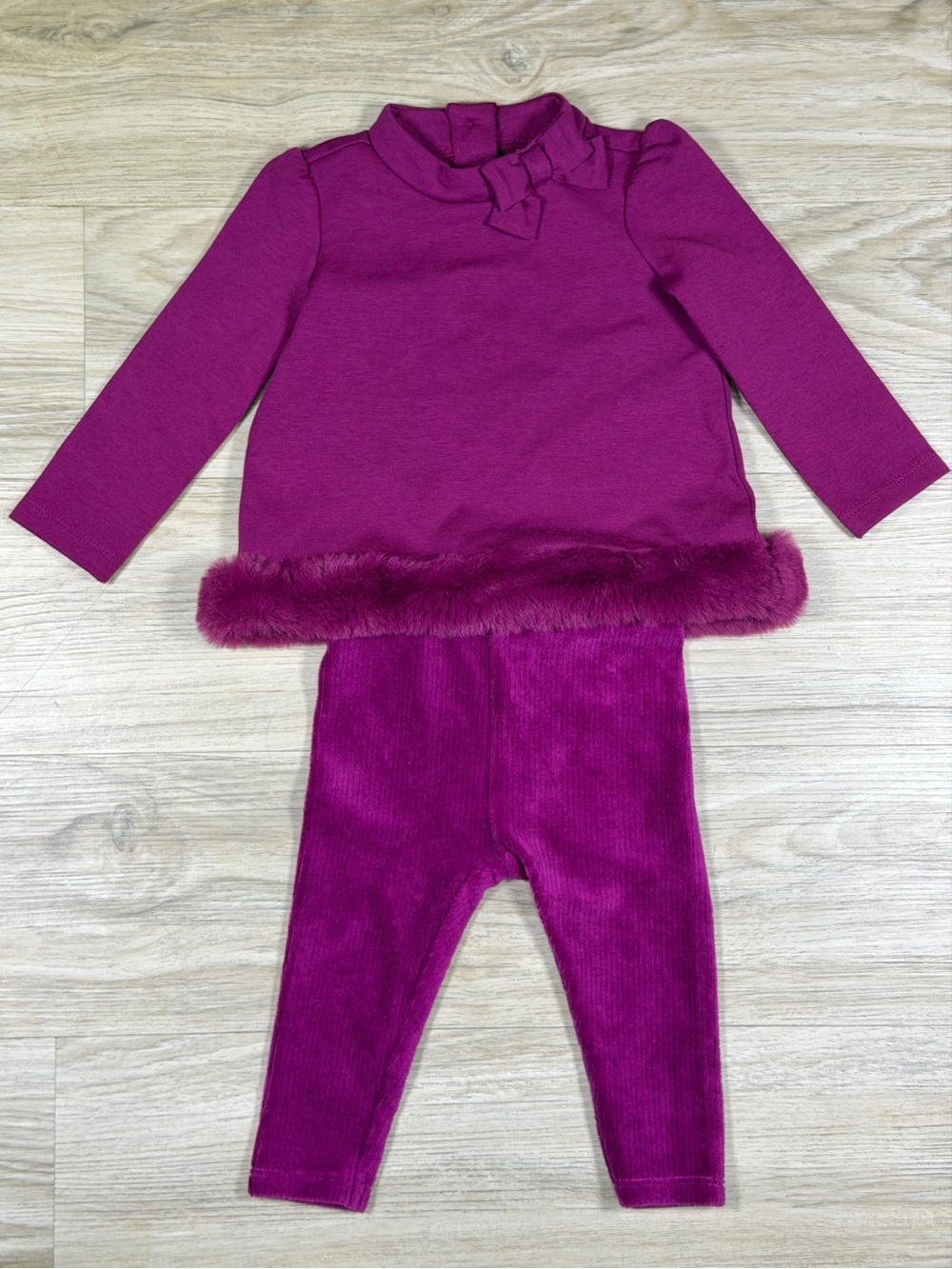 Janie and Jack Burgundy Faux Fur Bow Holiday Outfit Set Baby Girl Fall Winter
